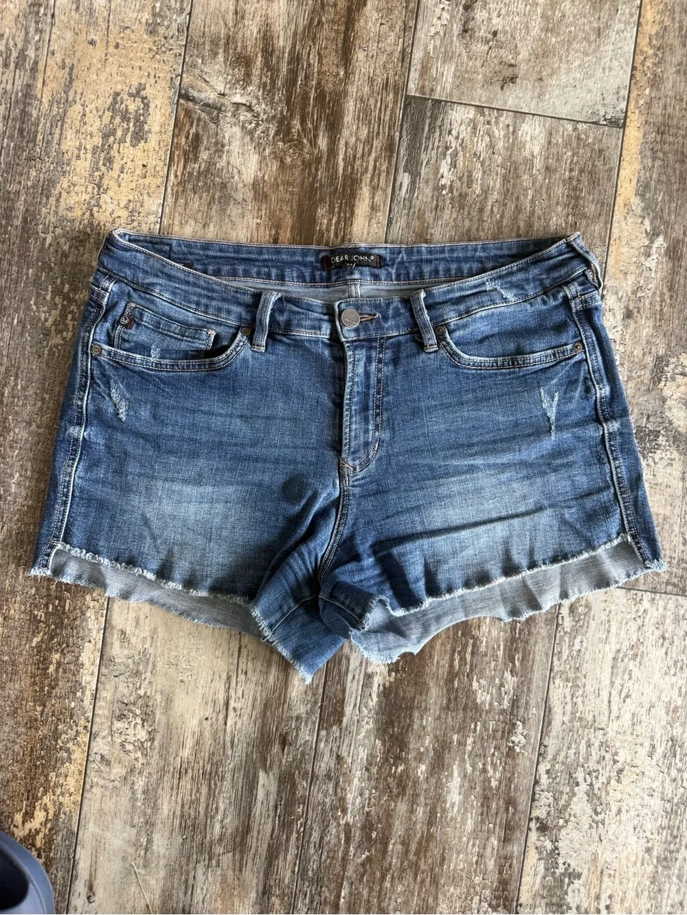 2 for $30 sale: Dear John medium wash raw hem cut off jean shorts - 31